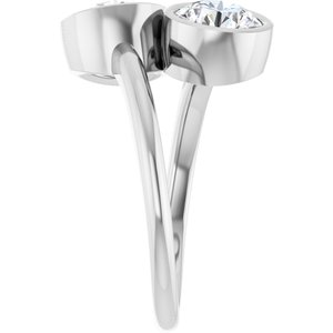 14K White Gold 6.5 mm Round Bezel-Set Two Stone Engagement Ring. 123099:203:P