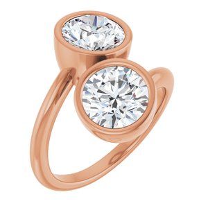 14K Rose Gold 7.4 mm Round Bezel-Set Two Stone Engagement Ring. 123099:230:P