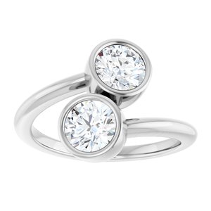 14K White Gold 5.5 mm Round Bezel-Set Two Stone Engagement Ring. 123099:161:P
