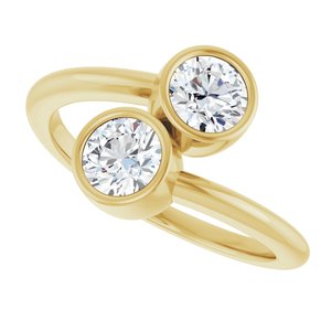 14K Yellow Gold 4.8 mm Round Bezel-Set Two Stone Engagement Ring. 123099:134:P