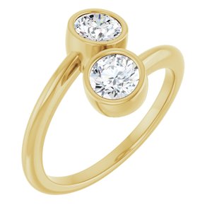 14K Yellow Gold 4.8 mm Round Bezel-Set Two Stone Engagement Ring. 123099:134:P