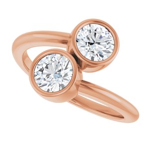 14K Rose Gold 5.2 mm Round Bezel-Set Two Stone Engagement Ring. 123099:146:P