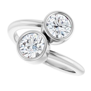 14K White Gold 5.5 mm Round Bezel-Set Two Stone Engagement Ring. 123099:161:P