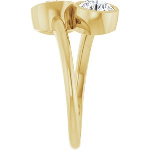 14K Yellow Gold 5.8 mm Round Bezel-Set Two Stone Engagement Ring. 123099:176:P