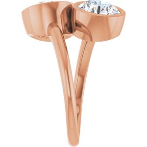 14K Rose Gold 7.4 mm Round Bezel-Set Two Stone Engagement Ring. 123099:230:P