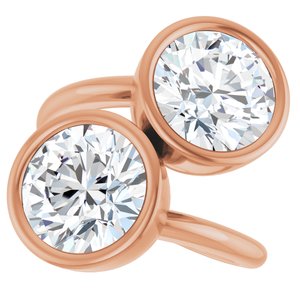 14K Rose Gold 9 mm Round Bezel-Set Two Stone Engagement Ring. 123099:286:P