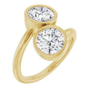 14K Yellow Gold 7 mm Round Bezel-Set Two Stone Engagement Ring. 123099:218:P