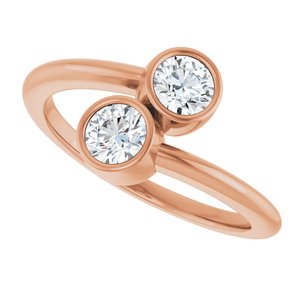 14K Rose Gold 4.1 mm Round Bezel-Set Two Stone Engagement Ring. 123099:103:P