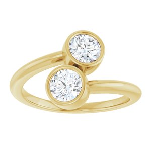 14K Yellow Gold 4.8 mm Round Bezel-Set Two Stone Engagement Ring. 123099:134:P