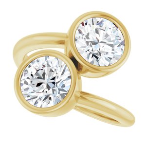 14K Yellow Gold 7 mm Round Bezel-Set Two Stone Engagement Ring. 123099:218:P