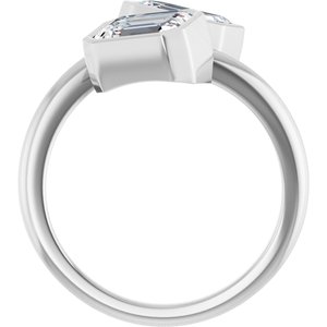 14K White Gold 7x5 mm Emerald Bezel-Set Two Stone Engagement Ring. 123099:469:P