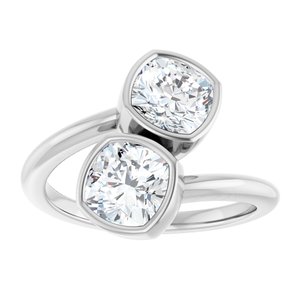 14K White Gold 6 mm Cushion Bezel-Set Two Stone Engagement Ring. 123099:385:P