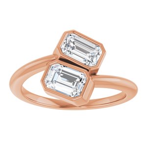 14K Rose Gold 6x4 mm Emerald Bezel-Set Two Stone Engagement Ring. 123099:454:P