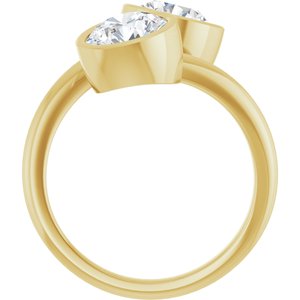 14K Yellow Gold 7 mm Round Bezel-Set Two Stone Engagement Ring. 123099:218:P