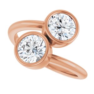14K Rose Gold 6 mm Round Bezel-Set Two Stone Engagement Ring. 123099:188:P