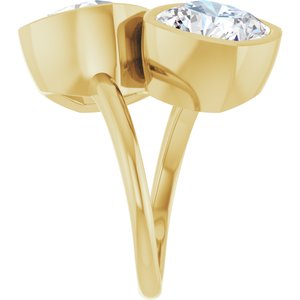 14K Yellow Gold 10 mm Cushion Bezel-Set Two Stone Engagement Ring. 123099:442:P