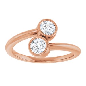 14K Rose Gold 4.1 mm Round Bezel-Set Two Stone Engagement Ring. 123099:103:P