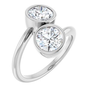 14K White Gold 6.5 mm Round Bezel-Set Two Stone Engagement Ring. 123099:203:P