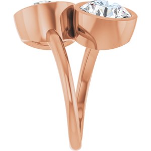 14K Rose Gold 9 mm Round Bezel-Set Two Stone Engagement Ring. 123099:286:P