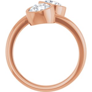14K Rose Gold 6 mm Round Bezel-Set Two Stone Engagement Ring. 123099:188:P
