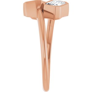 14K Rose Gold 6x4 mm Emerald Bezel-Set Two Stone Engagement Ring. 123099:454:P