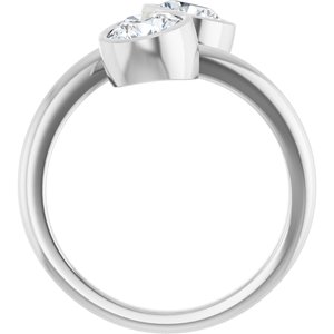 14K White Gold 5.5 mm Round Bezel-Set Two Stone Engagement Ring. 123099:161:P