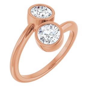 14K Rose Gold 5.2 mm Round Bezel-Set Two Stone Engagement Ring. 123099:146:P