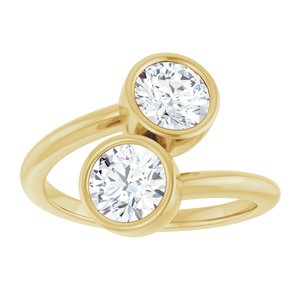 14K Yellow Gold 5.8 mm Round Bezel-Set Two Stone Engagement Ring. 123099:176:P