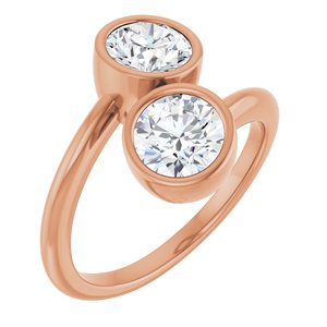 14K Rose Gold 6 mm Round Bezel-Set Two Stone Engagement Ring. 123099:188:P