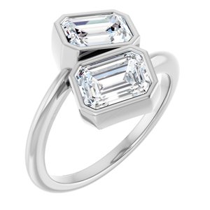 14K White Gold 7x5 mm Emerald Bezel-Set Two Stone Engagement Ring. 123099:469:P