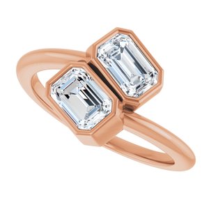 14K Rose Gold 6x4 mm Emerald Bezel-Set Two Stone Engagement Ring. 123099:454:P