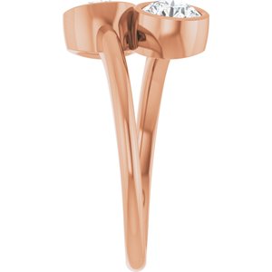 14K Rose Gold 5.2 mm Round Bezel-Set Two Stone Engagement Ring. 123099:146:P