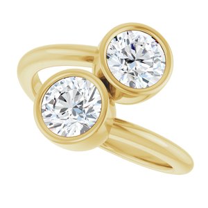 14K Yellow Gold 5.8 mm Round Bezel-Set Two Stone Engagement Ring. 123099:176:P