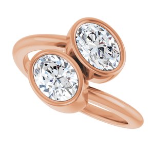 14K Rose Gold 7x5 mm Oval Bezel-Set Two Stone Engagement Ring. 123099:328:P