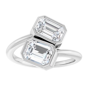 14K White Gold 7x5 mm Emerald Bezel-Set Two Stone Engagement Ring. 123099:469:P