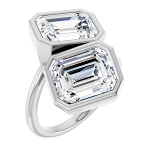 14K White Gold 10x8 mm Emerald Bezel-Set Two Stone Engagement Ring. 123099:511:P