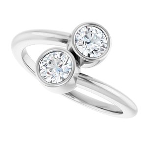 14K White Gold 4.4 mm Round Bezel-Set Two Stone Engagement Ring. 123099:119:P