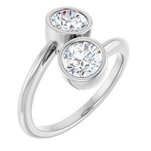 14K White Gold 5.5 mm Round Bezel-Set Two Stone Engagement Ring. 123099:161:P