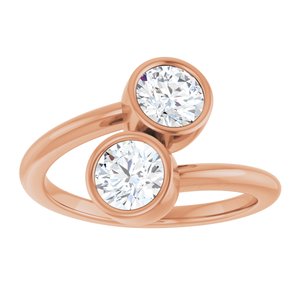 14K Rose Gold 5.2 mm Round Bezel-Set Two Stone Engagement Ring. 123099:146:P