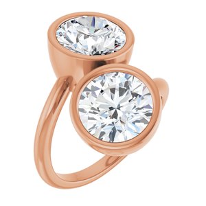 14K Rose Gold 9 mm Round Bezel-Set Two Stone Engagement Ring. 123099:286:P