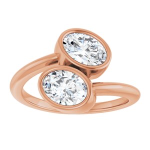14K Rose Gold 7x5 mm Oval Bezel-Set Two Stone Engagement Ring. 123099:328:P