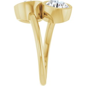 14K Yellow Gold 7 mm Round Bezel-Set Two Stone Engagement Ring. 123099:218:P
