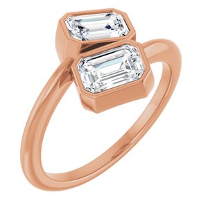 14K Rose Gold 6x4 mm Emerald Bezel-Set Two Stone Engagement Ring. 123099:454:P