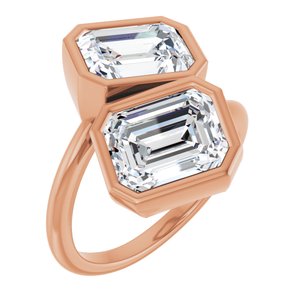 14K Rose Gold 9x7 mm Emerald Bezel-Set Two Stone Engagement Ring. 123099:496:P