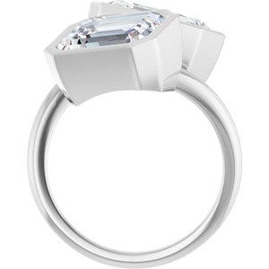 14K White Gold 10x8 mm Emerald Bezel-Set Two Stone Engagement Ring. 123099:511:P