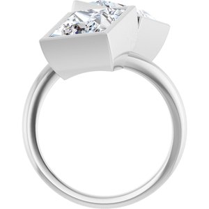 14K White Gold 8 mm Square Bezel-Set Two Stone Engagement Ring. 123099:637:P