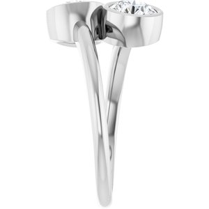 14K White Gold 5.5 mm Round Bezel-Set Two Stone Engagement Ring. 123099:161:P