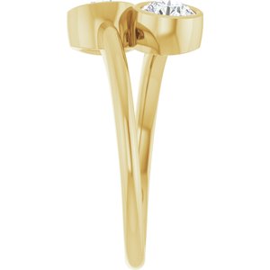 14K Yellow Gold 4.8 mm Round Bezel-Set Two Stone Engagement Ring. 123099:134:P