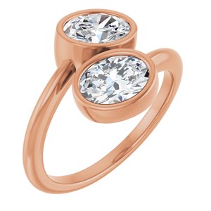 14K Rose Gold 7x5 mm Oval Bezel-Set Two Stone Engagement Ring. 123099:328:P