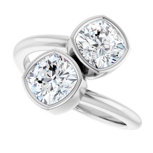 14K White Gold 6 mm Cushion Bezel-Set Two Stone Engagement Ring. 123099:385:P